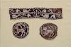 COPTIC TEXTILE PURPLE SLEEVE BAND WITH CROSS AND GALLINULES, RONDELS WITH FELINES