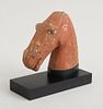 HAN RED-PAINTED POTTERY HEAD OF A HORSE