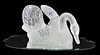 2) LALIQUE FROSTED CRYSTAL SWAN MIRROR CENTERPIECE