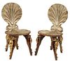 (2) GROTTO STYLE SILVER & GOLD GILT SIDE CHAIRS