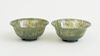 PAIR OF CHINESE SPINACH GREEN JADE BELL-FORM FOOTED BOWLS