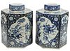 (2) CHINESE BLUE & WHITE PORCELAIN TEA CANISTERS