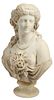 CARVED CARRARA MARBLE BUST OF A WOMAN ON SOCLE
