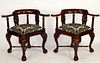 Pair Chippendale corner chairs in mahogany