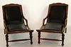 Pair of mahogany and leather chaise longue
