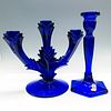2pc Fenton, Duncan Cobalt Blue Glass Candlestick Holders