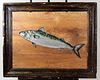 Oil painting on wooden panel of a Mackerel