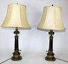 Pair of American brass fluted lamps