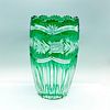 Bohemian Green Cut to Clear Glass Vase