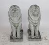 Pair of cast stone entry lions