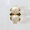 Cultured Pearl, Emerald, 18k Yellow Gold Ring