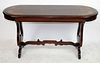 American oval convertible console table with inlays