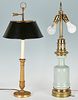 2 Gilt Bronze Table Lamps, Gagneau & Candlestick Form