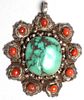 Tibetan Silver, Turquoise, & Coral Pendant