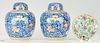 Pr Porcelain Chinese Ginger Jars + 1 Celadon Famille Rose Plate