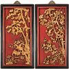 Pr. Antique Chinese Carved Giltwood & Lacquer Panels