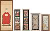 5 Asian Framed Items, Ancestor Portrait, Japanese Textile Prints, Chinese Embroideries