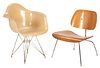 2 Eames Mid-Century Chairs, Eiffel Fiberglass Shell & Molded Lounge Chair