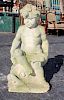 Italian cut Vicenza stone cherub and mythological dolphin statue / fountain