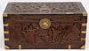 CHINESE CARVED TEAKWOOD BRASS CHEST