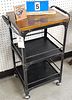 ROLLING METAL BASE WOODEN TOP 3 TIER STAND 30 1/2"H X 20"W X 14"D