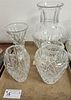 TRAY CUT GLASS VASES- 3 WATERFORD 12",8.5",&8" AND LEARY '97 8"