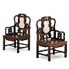 PAIR OF MARBLE INSET CHINESE HONGMU CHAIRS 紅木嵌大理石對椅
