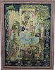 20th C. Persian Painting, Figures in Courtyard