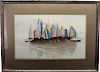 Signed 20th C. Watercolor of Sailboats