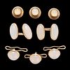 VINTAGE 14K YELLOW GOLD AND STONE EIGHT-PIECE MEN'S CUFFLINK AND SHIRT STUD SET
