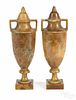 Pair of alabaster urn lamps, early 20th c., with floral carved wreaths, 17 1/2'' h.