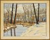 Oil on canvas winter landscape, signed Newell, titled An Early Thaw, 20'' x 16''.