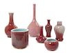 Seven Copper Red Glazed Porcelain Articles Height of tallest 9 3/4 inches.