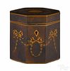 Federal style mahogany inlaid tea caddy with conch shell and drape inlay, 5'' h., 5'' w.