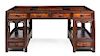 A Chinese Mixed Wood Partner's Desk Height 32 1/4 x length 72 1/4 x width 32 3/4 inches.