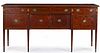 Hepplewhite style cherry sideboard with line, paterae, and bellflower chain inlays, 40'' h.