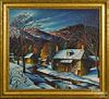 Carol Sirak (American 1906-1976), oil on canvas winter landscape, estate stamp verso, 32'' x 36''.