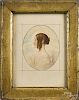 Four English miniature portraits on paper, one signed illegibly and dated 1845, 3 1/2'' x 2 3/4''.