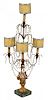 A Continental Gilt Metal and Cut Glass Four-Light Candelabrum Height 40 inches.