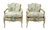 A Pair of Louis XV Style Painted and Giltwood Fauteuils Height 29 x width 25 x depth 24 inches.