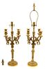 A Pair of Louis XV Style Gilt Bronze Four-Light Candelabra Height 18 1/4 inches.