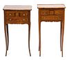 A Pair of Louis XVI Inlaid Kingwood Style Side Tables Height 29 x width 17 x depth 12 1/2 inches.