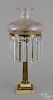 Brass and marble astral lamp, 19th c., with a cut glass shade, 29'' h.