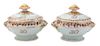 A Pair of English Lowestoft Porcelain Tureens Length 7 1/2 inches.