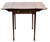 A George II Style Inlaid Mahogany Pembroke Table Height 28 x width 36 1/2 (open) x depth 30 inches.