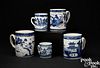 Five graduated Chinese export porcelain mugs