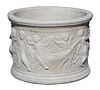 A Pair of Neoclassical Style Cast Stone Planters Height 12 x diameter 16 inches.