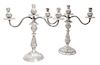A Pair of Mexican Silver Three-Light Convertible Candelabra, Industria Peruana, having baluster-form stems with reeded arms