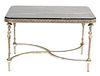 A Neoclassical Style Silvered Metal Black Marble Top Coffee Table Height 22 3/4 x width 36 x depth 25 1/2 inches.