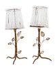 A Pair of Gilt Bronze Tree-Form Base Lamps Height 14 x width 4 inches.